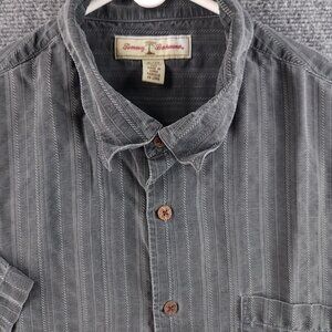 Tommy Bahama Silk Striped XL Short Sleeve Gray Shirt Beach Men Casual Hawaiian